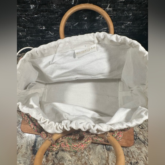 Estrella Shirleah Jute Bag Multicolor Round Wood Handles Vegan Made in India - Picture 4 of 13